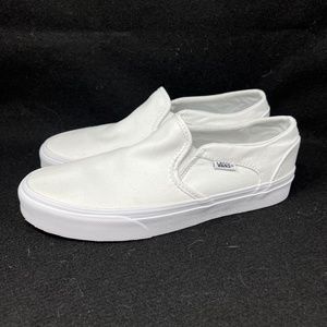 Vans Women's Classic Slip On White Canvas Skater Shoes Size 8 Casual Sneakers
